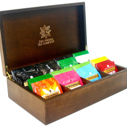 Indian Tea Company 8 Compartment Dark Wood Tea Chest with 80 Twinings Tea Bags